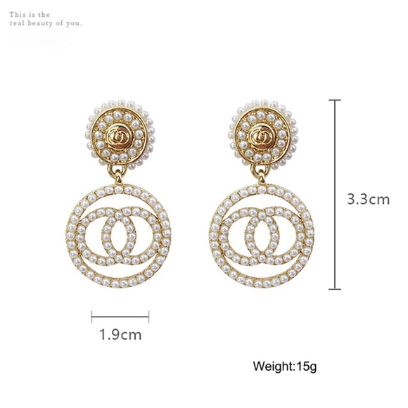 Gold Tone Simulated Pearl Earrings - Picture 4 of 5